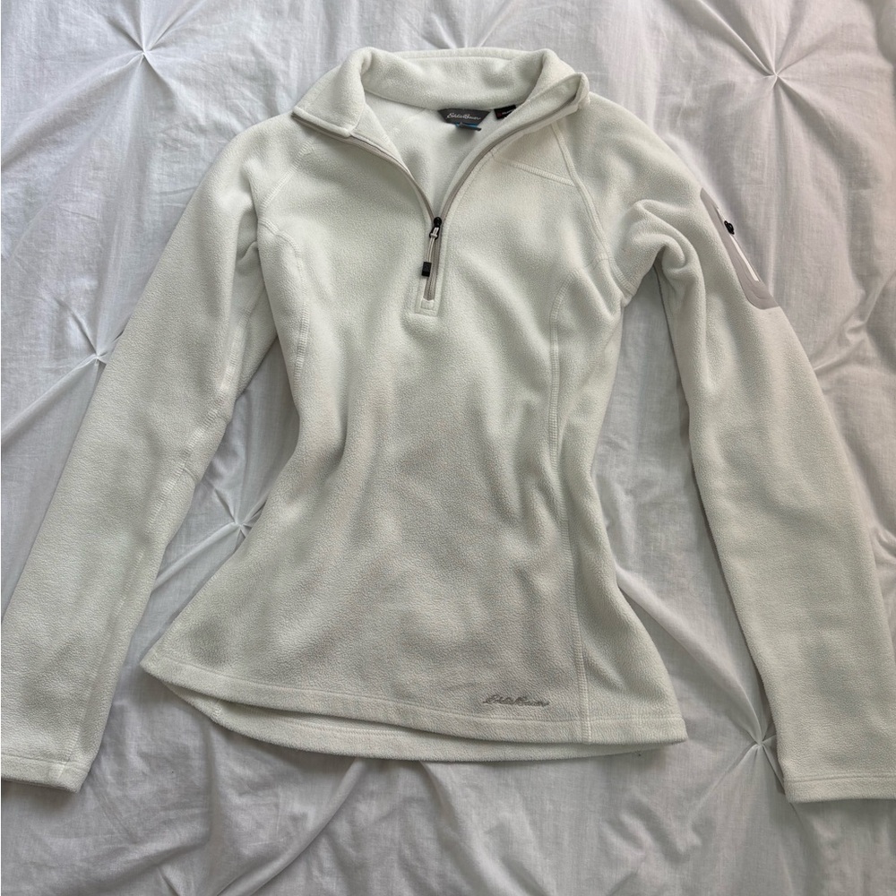 Eddie Bauer Off-White Fleece Quarter-Zip Jacket